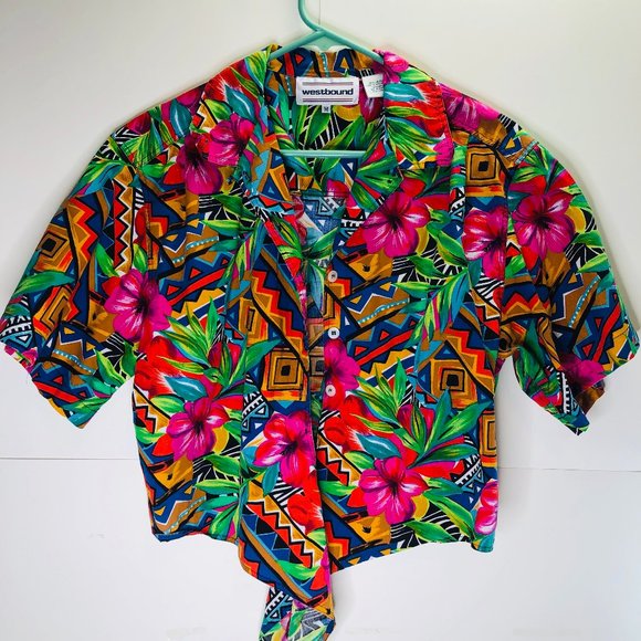 Vintage Tops - Vintage 80's Tropical Blouse M